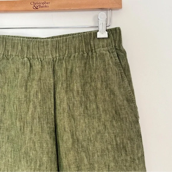 Eileen Fisher Green Wide-Leg Capri Pants Organic Cotton XXS-XS w/ Pockets - Picture 5 of 14